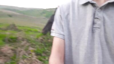 After an evening walk, the guy jerks off a member in the neighboring garden