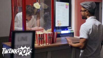 Twink Pop - Joey Mills Gets His Big Dick Sucks By Devy While Making Pop Corn For The Customer