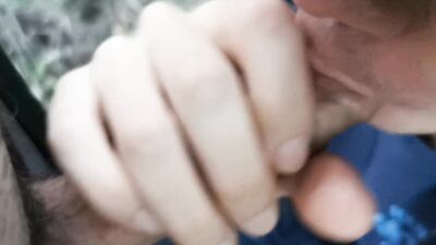 Twink gets a blowjob outdoors