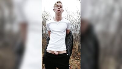 The guy jerks off in the street. Public handjob naked