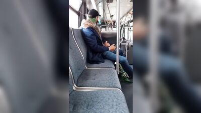 Jerking off in public on city bus with cumshot