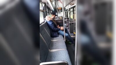 Jerking off in public on city bus with cumshot