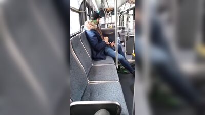 Jerking off in public on city bus with cumshot