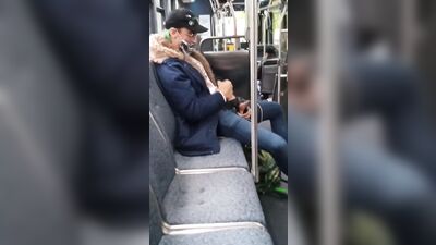 Jerking off in public on city bus with cumshot