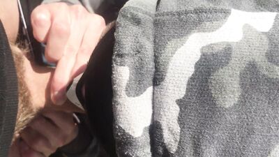 Sucking my fat cock in public !