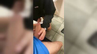 Twink sucks dick & swallows cum in public toilet