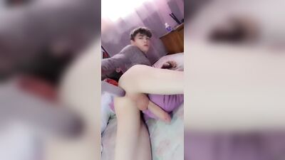 Tight twink takes big dildo in his smooth bussy