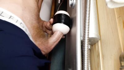 The guy cums powerfully in the artificial anus of the virtual fag