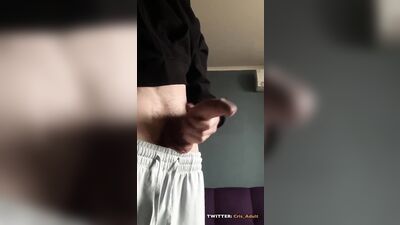 College Friend Jerks off his Monster Cock and Cums a Lot! uncut dick and thick cum