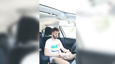 Jerking off my huge cock in a public car park