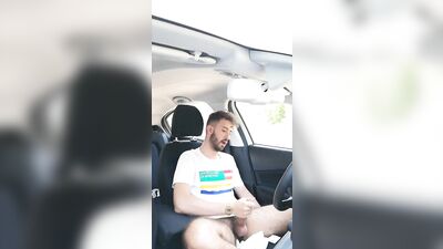 Jerking off my huge cock in a public car park