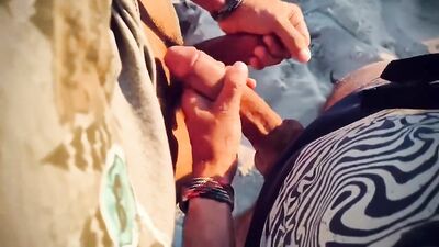 Frotting cocks with huge cums in a paradise beach at sunset