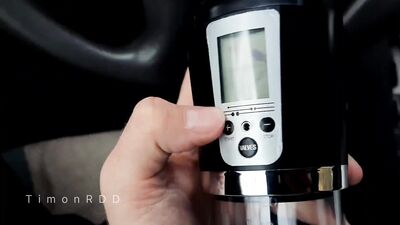 The male pumped up his penis with a pump and cum inside