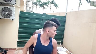 Risky Public Balcony Interracial Hung Raw Sex Outdoors.