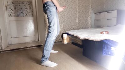 Guy after work hard fucks an artificial anus