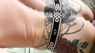 Tatted boy collared rimmed fucked and given a facial