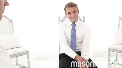 MasonicBoys - Interview turns erotic as twink stripped and milked by DILF