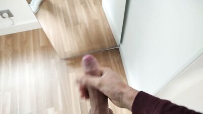 Amateur Man Jerking Big Cock Very Hard and Venous Before Meeting at Work