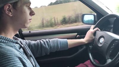 Little Chris jerks off driving us to Grandma's house