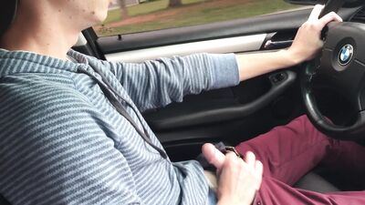 Little Chris jerks off driving us to Grandma's house