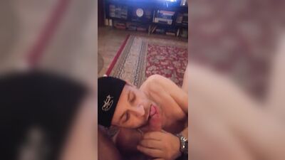 Blowing a big hairy cock