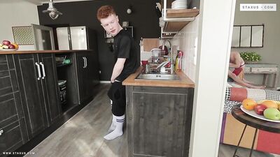 Gay Porn: Rough Anal Sex with Two Friends by a Handsome, Young and Thin Rouquin