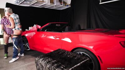 Two Mechanic Lovers Heat Up Their Convertible in the Parking Lot