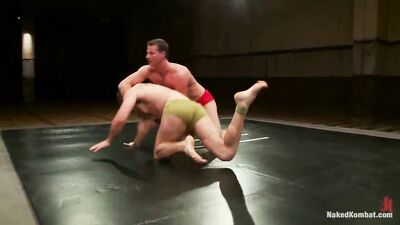 Gay Porn Battle: Nude Wrestling Match with Two Hot Guys Ends in anal Penetration