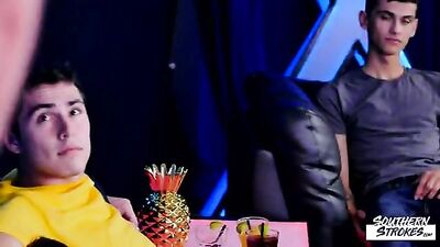 Young Strip Teaser Licks and Sucks on a Couple of Cute Twinks