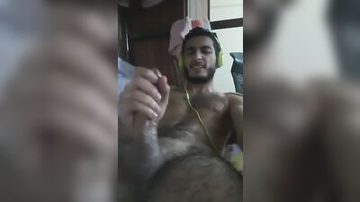 Young Arab Webcam Show - Hairy Chest and Big Dick Tease!