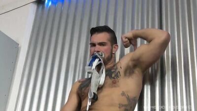 Hot Jock in a Jockstrap Masturbates in the Locker Room - Aarin Asker
