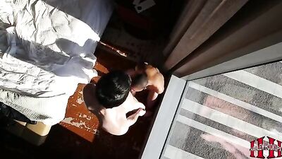 Window Seat Exhibition: A Young White Guy Invites His Hole-Loving Partner to Bareback in a Hotel Room with an Amazing View