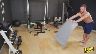 Mature Coachs Yoga Session with his Student - Quadra and Hairy-Chested Young Man