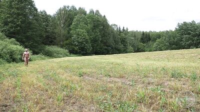 Massive Muscles and Curves: Handsome Man Pleasures Himself in a Field