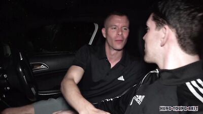 British Bulge-Hunters in Baggy Shorts: Two Street Gays Get Off with Each Other Against a Car in the Grungy Neighborhood