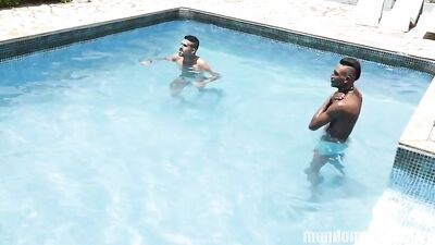 Summer Splash: Threesome at the Pool Brazilian Men Fucking Each Other at the Beach