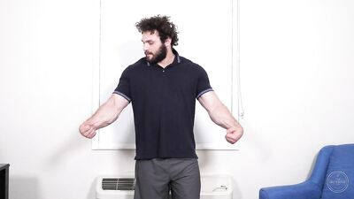 Gay Porn: Beefy Bear Wrestles His Muscled Torso, Hairy Chest and Ass Play with Plug Anal