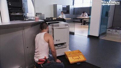 Office Orgy - Dakota Rivers, Ethan Wolfe and Leo Alarcons Gay Porn Threesome