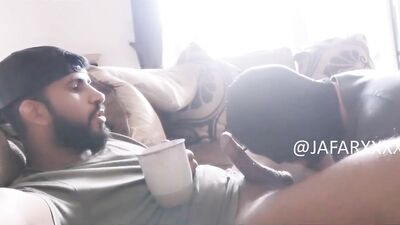 Ebony Foot Worship and Cock Sucking by a Dominant Arabic Man - Raw Fuck Clubs Submissive Slave Honors the Balls and Feet of His Master.