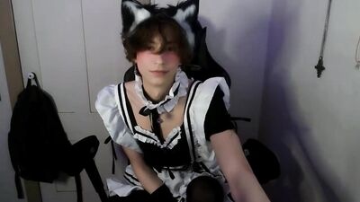 cute maid boy fingers himself for u