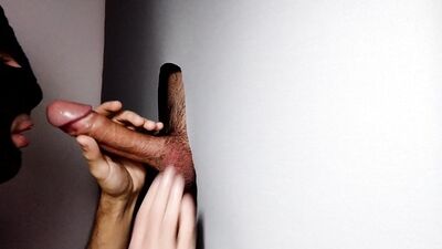 Very hot straight hipster comes to gloryhole for the first time.