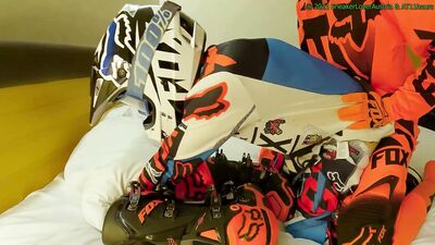 Hard Fucking my boyfriend, cum in his hole while he jerks on my MX boots