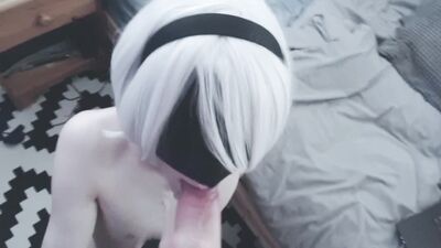 Femboy 2b loves dick in his mouth