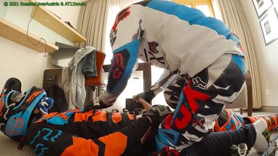 Sniff, lick, trample by friends mx boots and getting jerked off