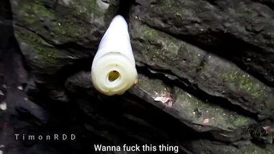 A guy in a popular local kayon found someone's forgotten masturbator and fucked him