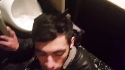 gay deepthroat in the public bathroom