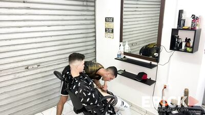 Young Hairdressers Passionate Kiss with a Barber
