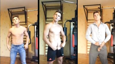 Group Jax at the Gym - Three Cum Shots in Simultaneous Orgasms!