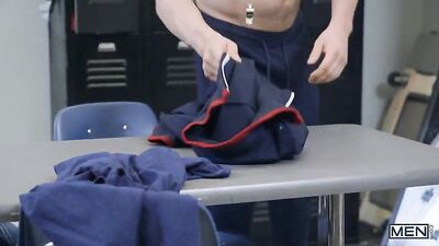 Nerdy Gym Geek Pounded and Beaten by Muscular Coach - Michael DelRay & Scott DeMarco