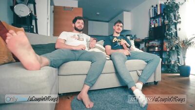 Got Hard Watching TV with my Bro / Mutual jerk-off / Helping each other Cum /